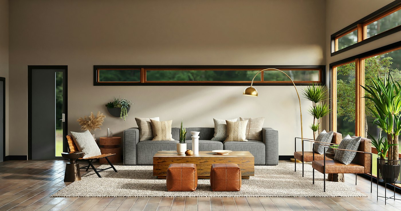 Soft living room with layered textiles